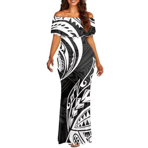 Image of Polynesian Dresses for Women Off Shoulder Maxi Dress Puletasi Samoan Dresses S-7XL