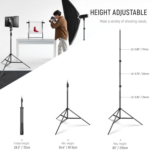 Image of NEEWER Photography Light Stand, 7 Feet / 210cm Aluminum Alloy Photo Studio Tripod Stands for Video, Portrait and Photography Lighting, Reflectors, Soft Boxes, Umbrellas, Backgrounds (2 Pieces)