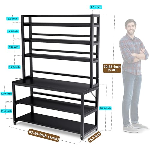 Image of Aquzee Large Bakers Rack for Kitchens, 47in Wide 6 Tiers Kitchen Stand