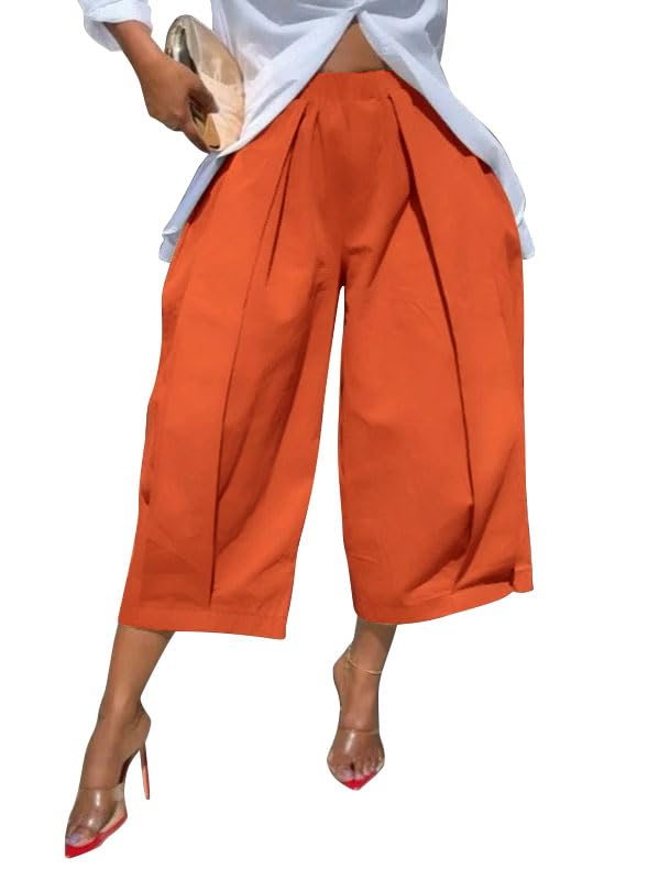oshoplive Womens High Waisted Wide Leg Cropped Pants Loose Fit Ankle Palazzo Trousers for Women with Pockets Casual