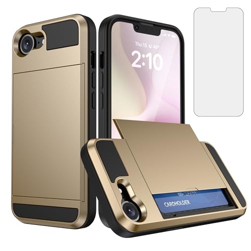 Coque iPhone SE 2025 antichoc dorée avec porte-cartes et protection écran totale