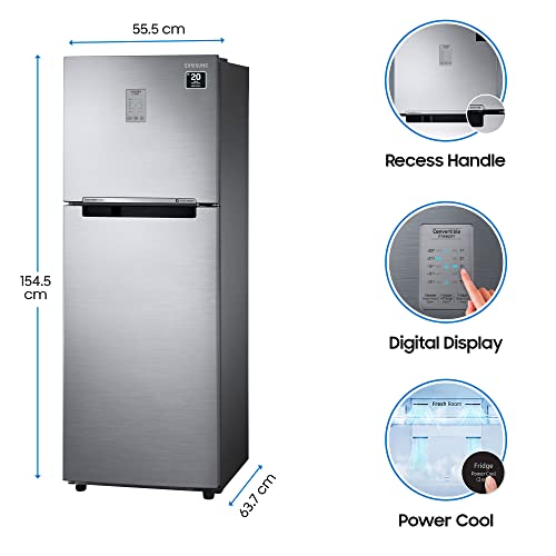 Image of Samsung 253L 3 Star Inverter Frost Free Double Door Refrigerator Appliance (RT28T3743S8 /HL, Silver, Elegant Inox, Convertible)