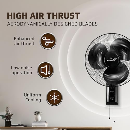 Image of V-Guard Esfera SW N 400 mm Wall Fan | High-Speed 1350 RPM Motor | 3 Speed Settings | Aerodynamic 3 Blades | Adjustable Tilt & Oscillation | Copper Winding & ABS Body | Black