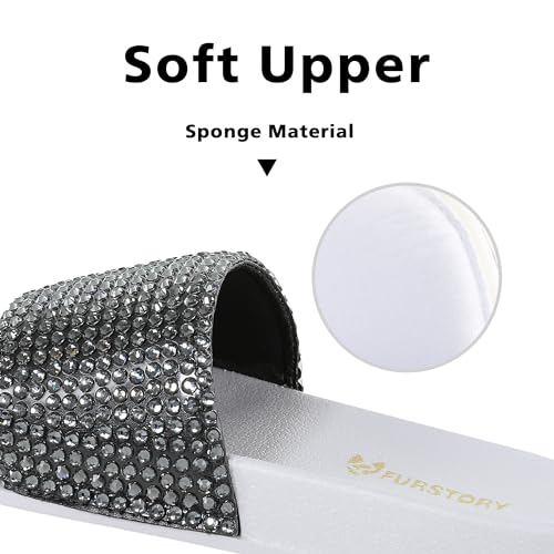 Image of Fur Story Womens Slides House Slippers Rhinestone Glitter Slides Cute bling Flat for Women Platform Sandals Cozy Bedroom Slippers Shower Shoes