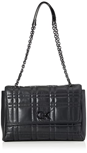 Calvin Klein Re-Lock Sac à bandoulière matelassé LG, Femme, CK Noir, Taille Unique