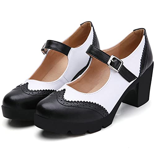 KOKOMOMO Womens Vintage Chunky Mary Janes Platform Shoes Wingtip Oxford Pumps