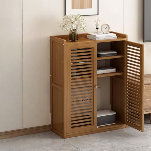Jifocelt 木製 ルーター収納ボックス 配線隠し/コンセント・コード整理 ドア付きほこり防止 スリム型通気性 ノードリル設置簡単 オフィス/リビング/エントランス用 ワイヤレス 据え置き モダンデザイン (中サイズ82cmA,茶色です)
