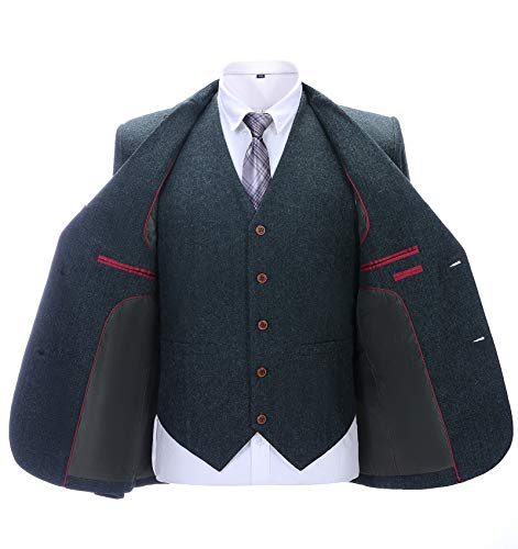 Men's Suits Set Regular Fit 3 Piece Business Jacket Herringbone Wool Tweed Prom Tuxedos Blazer2