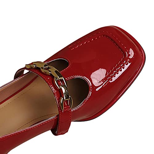 TinaCus Handmade Women's Patent Leather Chain T-Strap Square Toe Low Chunky Heel Mary Janes Pumps Shoes2
