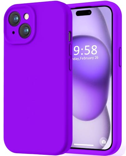 Image of LOVE 3000 Compatible with iPhone 15 Case, [Smooth Silicone Full Coverage Camera] [8ft Drop Protection], Soft Microfiber Lining Full Body Protective Case for iPhone 15 6.1 inch - Neon Purple