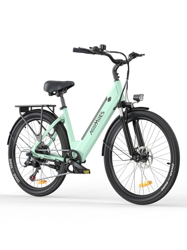 HillMiles MileCity1 Bicicletta elettrica per adulti da 26', batteria rimovibile da 36V 13Ah a 7 velocità, e-bike da 25 km/h e 80-100 km di autonomia per pendolari urbani (Verde)