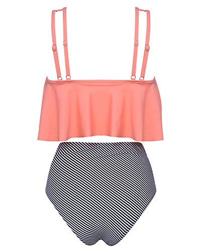 Image of OMKAGI Women's Ruffle Bikini Swimsuit High Waisted Bottom Plus Size Swimwear Tankini