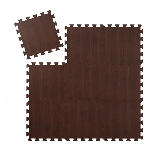 Puzzlematten, Rutschfeste Bodenmatten in Schwarz oder Holzoptik-Braun für Fitness, Home Gym und Spielbereich, 30x30 cm, Geräuschdämpfend, wasserabweisend Braun / 9 Stk.