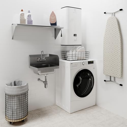 Image of Stainless Steel Wall Mounted Hand Sink 17 in. x 15 in. with Right Side Splash and Gooseneck Faucet