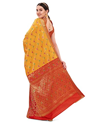 Image of EthnicJunction Women's Woven Embellished work Banarasi Silk Blend Saree with Blouse Piece