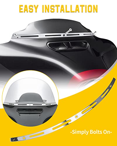 Anonemoto Slotted Windshield Trim Chrome Stainless Windscreen Trim Compatible For Harley 2014-2023 Touring Ultra Limited Street Glide Electra Glide Tri Glide Cnc Cut #TOP5