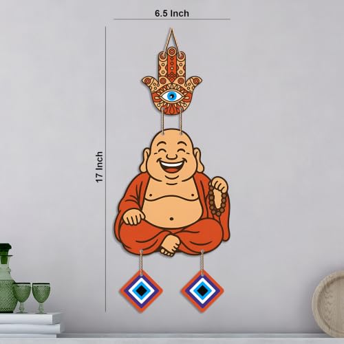 Image of Artvibes Smiling Monk Evil Eye Wall Hanging Decor for Home Entrance | Positive Energy Protection Ornament | Nazar Battu Wall Accent for Living Room | Office | Gift Item (WH 85143N)