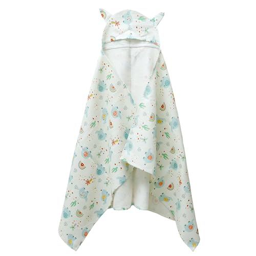Image of NEW COMERS 100% Pure Cotton Waffle Hooded Wrapper - Baby Towel for New Born | Big Size 50cm x 26cm | Soft, Safe & Skin-Friendly | Perfect for Newborns 0-5 Years | Breathble Absorbant (Multicolor 3)