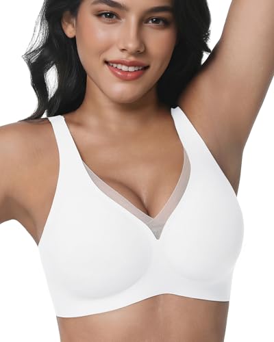 Image of Vinfact Deep V Mesh Bras for Women No Underwire Buttery Soft Wireless Bras Lightly Support Seamless Bralettes