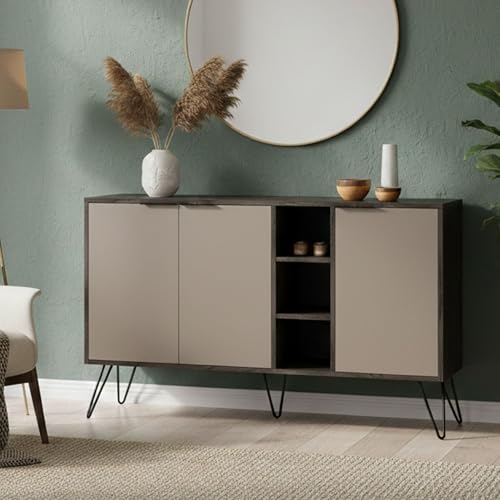 CREDENZA - Buffet da soggiorno, Madia da salotto, Dispensa da cucina, 142x36h83 cm, Antracite e Beige