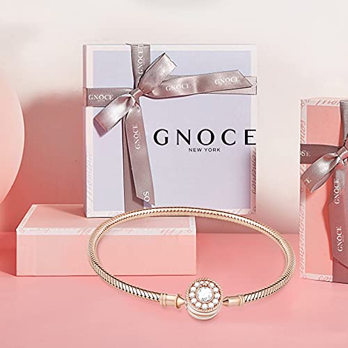 Image of GNOCE Charm Bracelet Sterling Silver 18k Rose Gold Plated DIY Snake Chain Love At First Sight Basic Charm Bracelet Logo Bangle with Clasp
