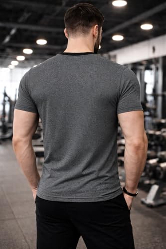 Image of Men's Solid Gym T-Shirt | Slim Fit Gym & Training Tee | Breathable Stretch Fabric | Round Neck Sports Wear for Workout