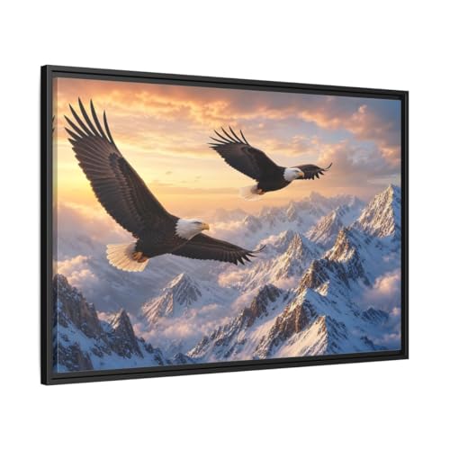 Cadre Aigle et Montagne Nature grand format 90x60cm pour décoration salon moderne