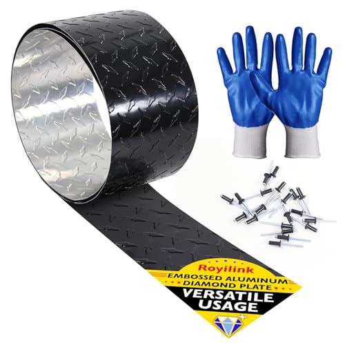 Royilink Embossed Black Aluminum Diamond Plate – 0.025” Thin Aluminum Diamond Checker Plate – Diamond Plate Sheet Metal – Embossed Diamond Plate for Trailer & Versatile Design – 8” x 8 ft, Black