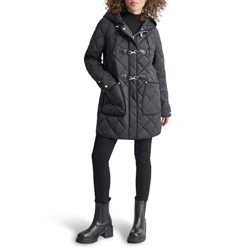 DKNY Womens Hooded Toggle Quilted Coat
