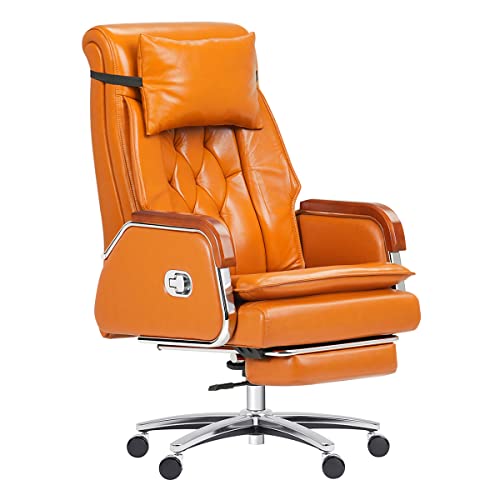 Kinnls Cameron Massage Chair Genuine Leather Managerial Executive Office Chair Ergonomic Home Chair Fully Reclining With Pillow,Retractable Footrest And Adjustable Headrest (Cowhide Leather-Khaki) #TOP27