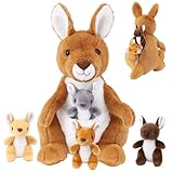 5 PCS Kangaroo Stuffed Animal, 16 Inches Mommy Stuffed Kangaroo Plush with 4 Babies Insides, Kangaroos Plushies with Pouch and Joey Plush Toys in Zipper for Kids Birthday Gift Christmas Party Favors