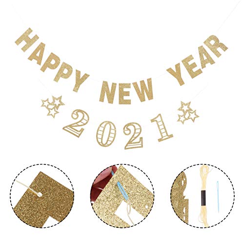 KESYOO 2Pcs 2021 Banner Glitter Banner de Festa de Feliz Ano Novo Pendurado Guirlanda de Estamenha D