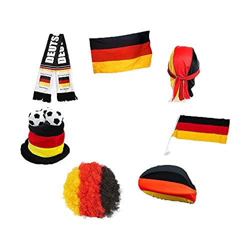 ® XXL Deutschland Fanartikel Set 7 Teilig - Fußball EM 2024 - Europameisterschaft - Deko Dekoration Deutschland Fahne