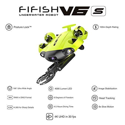 QYSEA 8500486 onderwater-drone, 100 m, 64 GB, 2 laders, VR-bril, HDMI, robotarm, motorbescherming, geel met wielen - Image 3