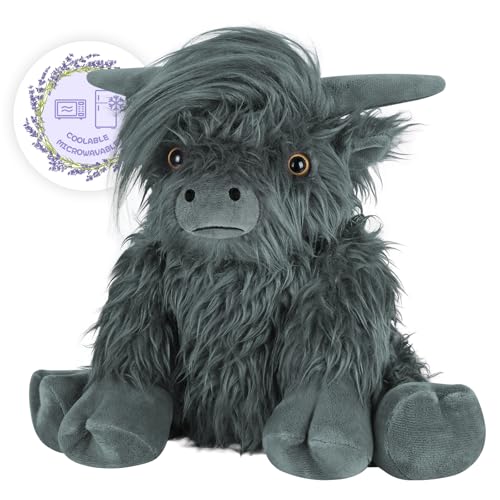 Image of SuzziPals Heatable & Coolable Highland Cow Stuffed Animal, Microwavable Heating Pad for Soothing & Relaxation, Black Cattle Plushies for Stress Relief, Lavender Scented Stuffed Cow Gifts