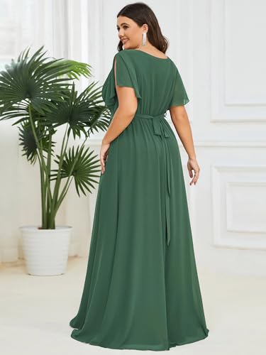 Image of Ever-Pretty Plus Women's Chiffon Bridesmaid Dress A-Line Empire Waist Floor Length Plus Size Formal Wedding Guest Dresses