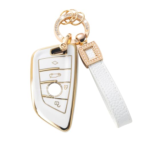 image for CACARLIKE for BMW Key Fob Cover with Leather Lanyard, Car Key Fob Case