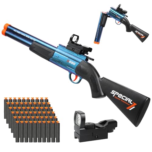Bugrtey Toy Gun Double Barrel Shotgun Toy, Gun Toys with 60 Soft Bullet Darts, Toy Foam Blaster Foam Dart Blaster with Scope Christmas Halloween Birthday Gifts