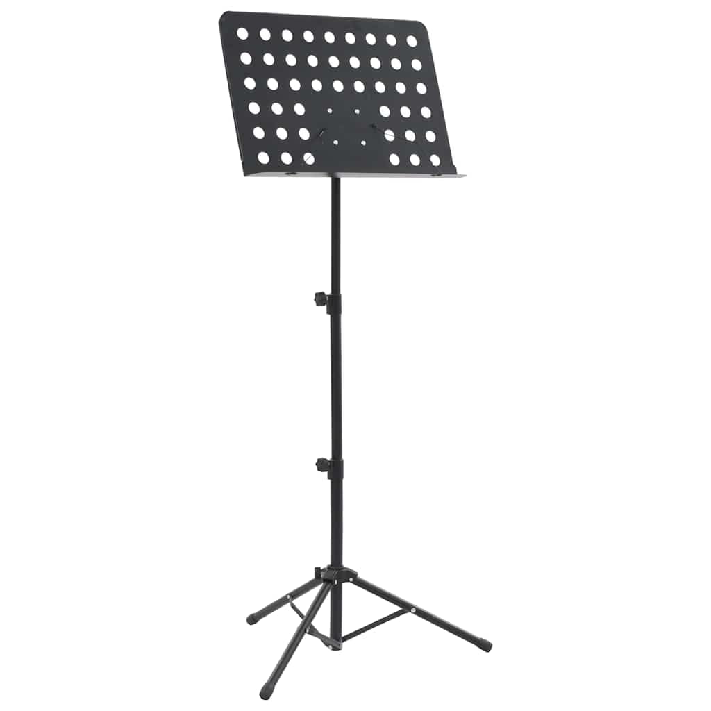 Stojak na nuty ze stali, czarny, z regulacją wysokości, z powierzchnią nośną, pulpit na nuty dla muzyków, stabilny i wytrzymały, 75 – 142 cm