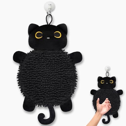 JEROKUMI Cat Hand Towel - Kitchen Towels with Hanging Loops Super Absorbent Chenille Hand Face Bath Towel Cat Gifts for Women Funny Towel Kitchen & Bathroom Decor (8x18 Inch)