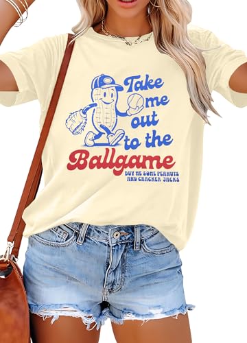 ALLTB Baseball Shirts Women Funny Baseball Mom Shirt Ballgame Graphic Tshirt Game Day Fan Tee Casual Short Sleeve Top Apricot