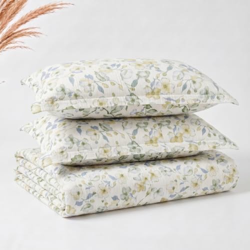 Image of SANMARINO Cloud Cotton 210 TC King Size Bedsheet with 2 Pillow Covers | Ultra Soft & Breathable | Floral Design Bedding Set | Hotel-Quality Comfort for a Luxurious Sleep | 270 x 250 cm | Eucalyptus