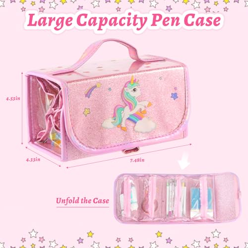 Image of Large Capacity Pencil Case with 4 Super Large Storage Bags, Suitable for Storing Pens, Cosmetics and 3C Accessories, Pink Unicorn Pattern Pencil Pouch, for Teens, Office Workers and Students