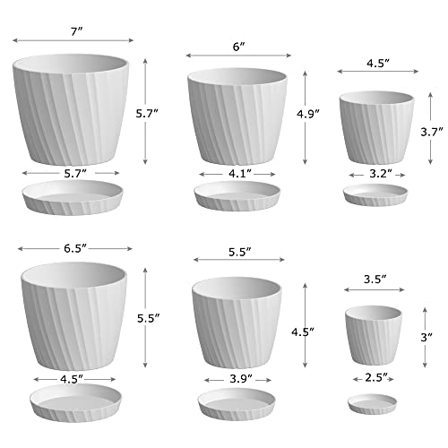Gudatost-6-Pack-Plastic-Plant-Pots-7656554535-Inch-Indoor-Decorative-Planter-with-Multiple-Drainage-Holes-and-Saucer-for-All-Home-Plants-Flowers-Succulents-White Gudatost-6-Pack-Plastic-Plant-Pots-7656554535-Inch-Indoor-Decorative-Planter-with-Multiple-Drainage-Holes-and-Saucer-for-All-Home-Plants-Flowers-Succulents-White