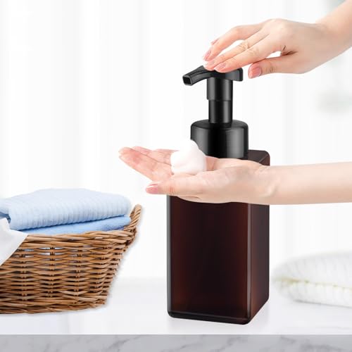 3 Pack Foaming Soap Dispenser Empty Plastic Foam Pump Bottle Refillable Foam Soap Bottle Dispenser for Shampoo Liquid Soap Face Wash (Brown, 450ml/15oz)2