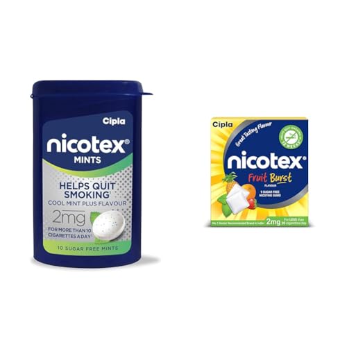 Cipla Nicotex Mints | Nicotine 2mg Lozenges (120 Pcs)| Helps Quit Smoking | Sugar Free | Cool Mint | Cipla Nicotex Nicotine Sugar Free Fruit Burst Gum