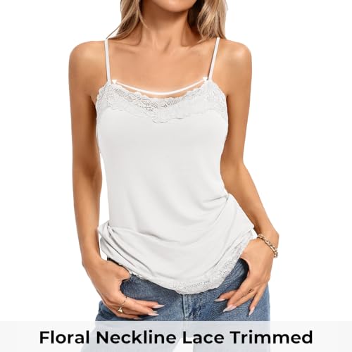 Image of Kate Kasin Women's Adjustable Spaghetti Strap Lace Trim Cami Tunic Tank Top 3PACK