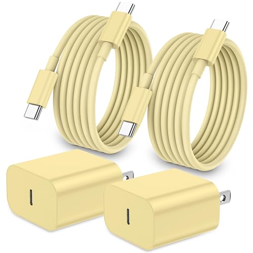 Image of iPhone 17 16 15 Charger Fast Charging,2Pack 20W Apple iPad USB C Wall Chrager Block with 6FT USB C to C Cable for iPhone 17 /Pro /Pro Max /17 Air / 16 /16 Pro /16 Pro Max /15 /Plus /Pro /Pro Max (Yellow)