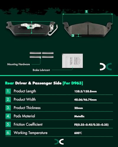 Image of SCITOO D962 D963 Front & Rear Metal Brake Pads Sets w /Hardware Replacement For Dodge For Dakota 2003-2004