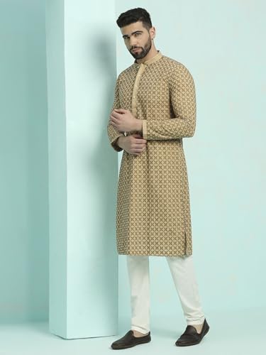 Image of Rajubhai Hargovindas Men's Chikankari Embroidered Cotton Kurta (Ches)